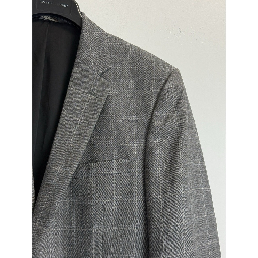 Jos A Bank Travelers Sport Coat Mens 44L Tailored Fit Grey‎ Plaid Wool Blazer - Picture 2 of 12